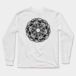 Floral Lotus Mandala Black Long Sleeve T-Shirt